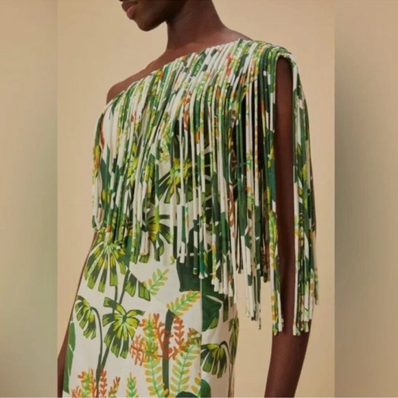Farm Rio Tropical Forest Fringed Midi Dress - Picture 3 of 6